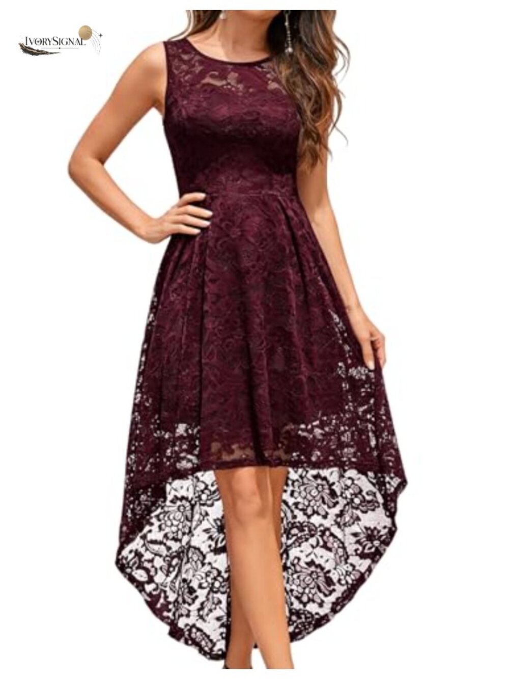 Women's Floral Lace Cocktail Dress High Low A-Line Wedding Guest Prom